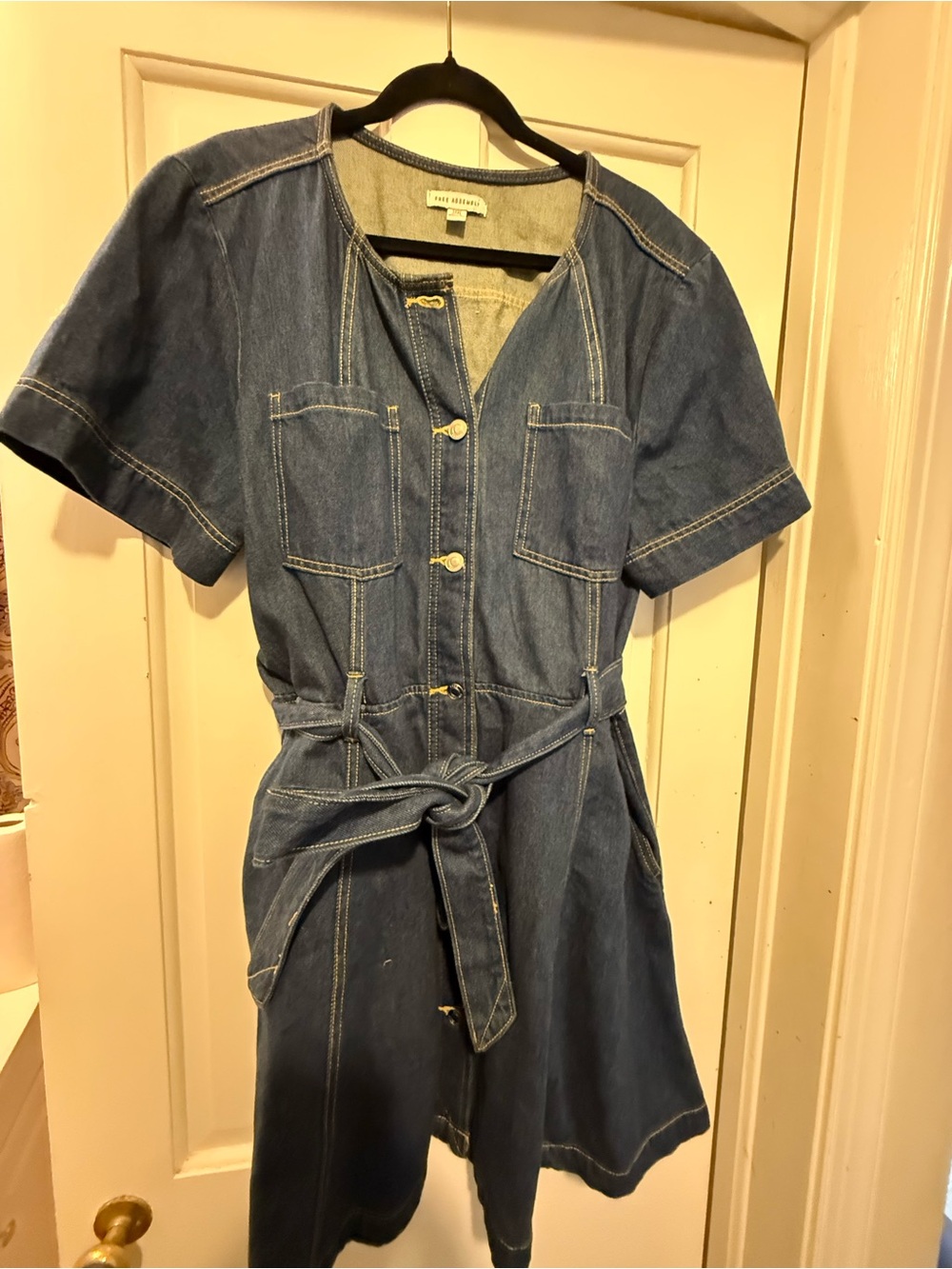 Madewell Blue Denim Button-Front Shirt Dress with Tie Waist